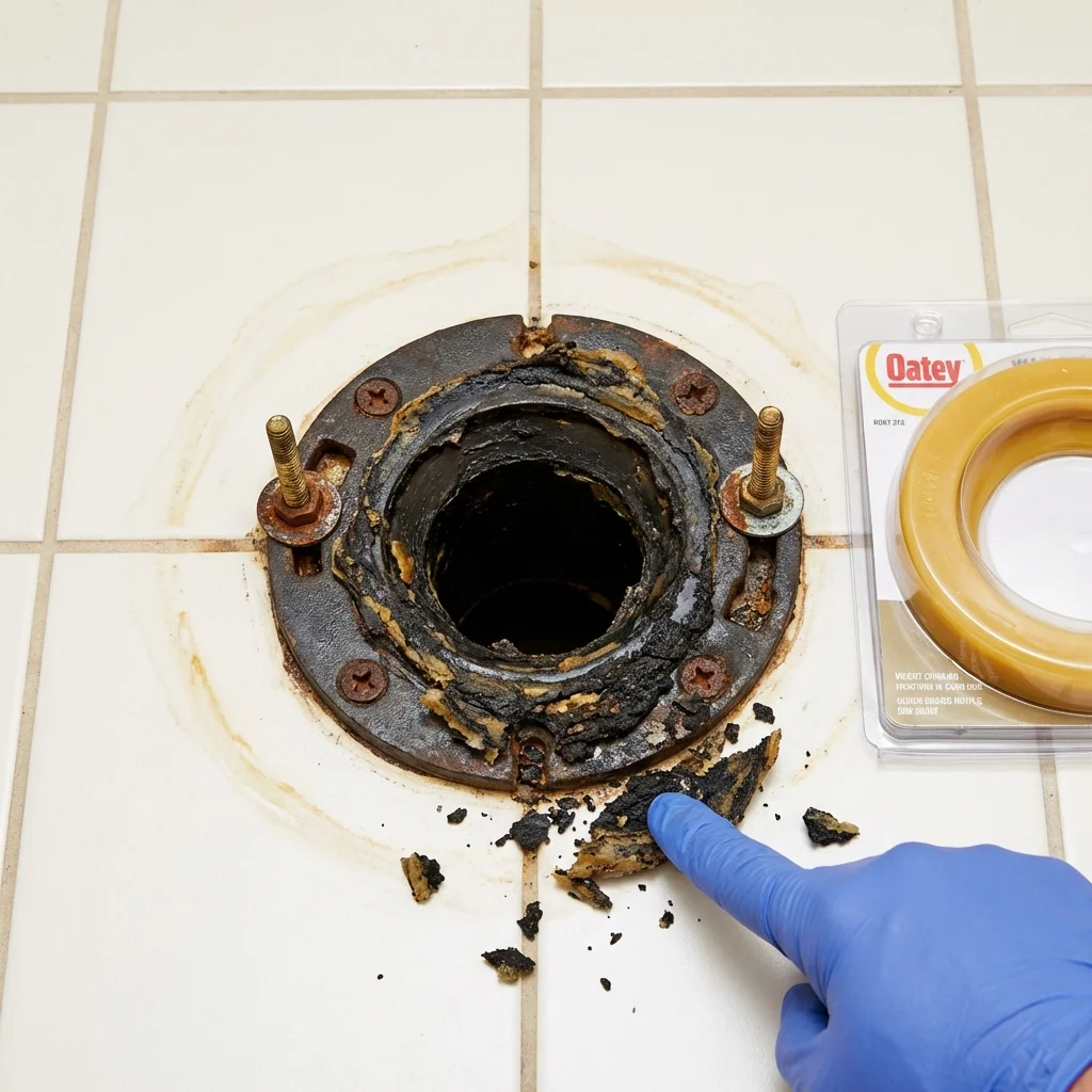 Failed wax ring showing water seepage at the base of a toilet in a Post, TX home